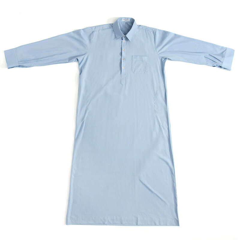 디자이너 용수철 남성용 캐주얼 긴팔 셔츠, 루즈한 라운드넥 로브, 단색, 여름