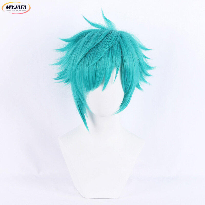 Heartsteel Aphelios Cosplay Wig LOL Cosplay Short Blue Green Heat Resistant Synthetic Hair Game Anime Wigs + Wig Cap