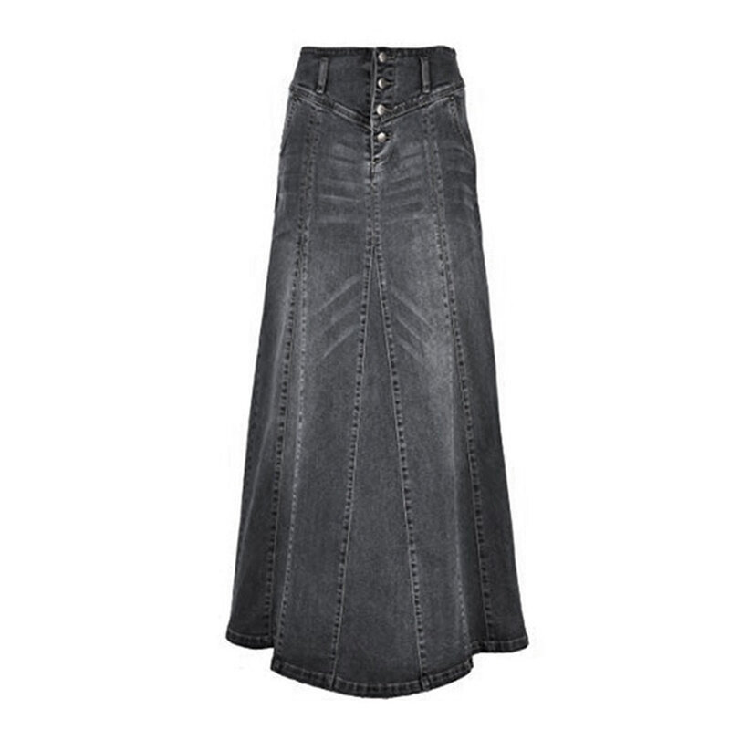 Женская джинсовая юбка в пол, модная женская длинная однобортная Свободная Повседневная джинсовая юбка с прострочкой, весна-осень