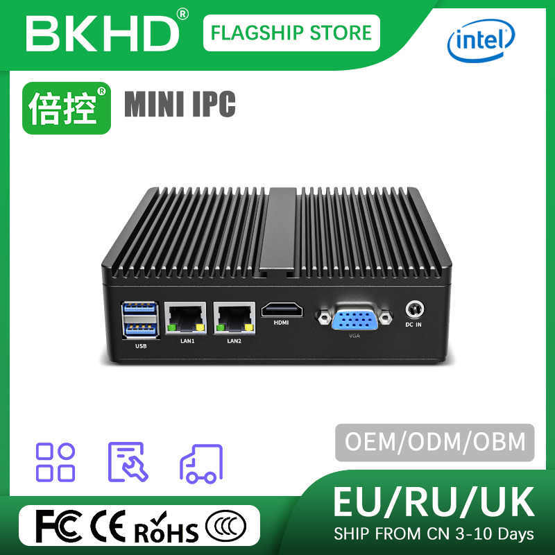 BKHD 2023 Mini PC IPC komputer przemysłowy Intel Celeron procesor N2810 N2840 N2940 J1900 2 LAN 2 COM USB3.0 OEM ODM producent