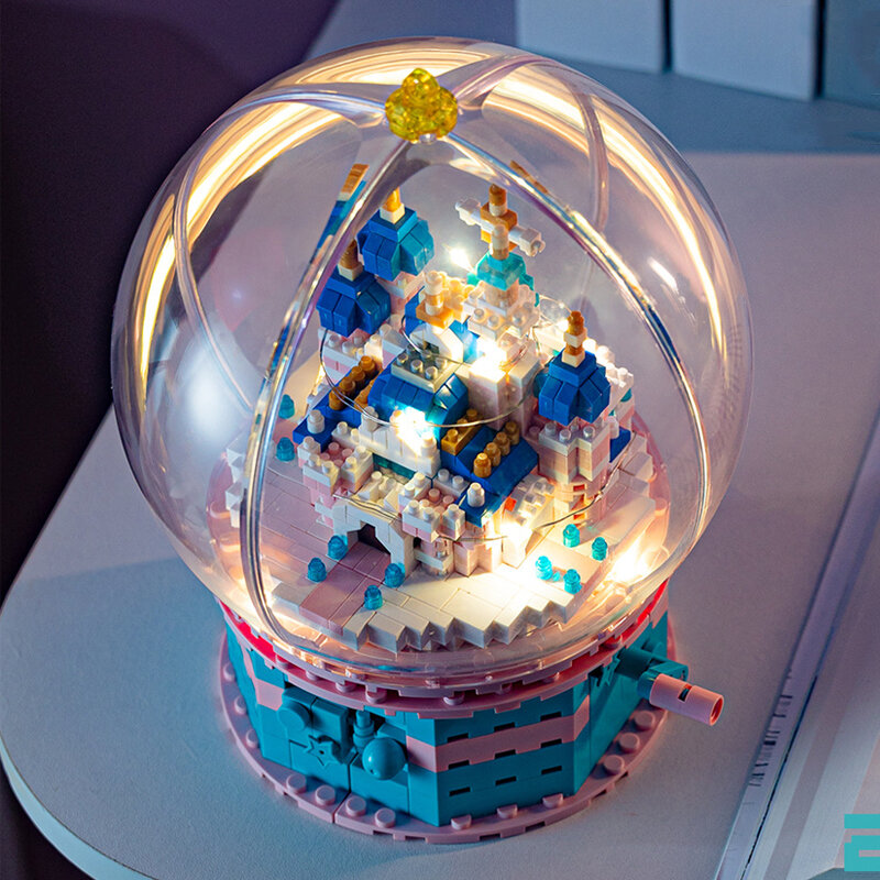 7888 architektura Revolve Castle Palace Crystal Ball LED Light Mini diamentowe klocki klocki zabawki do budowania dla dzieci bez pudełka