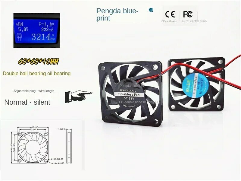 Ventilateur de refroidissement USB muet 6010, 60x60x10mm, 24V, 12V, 5V, châssis 6cm