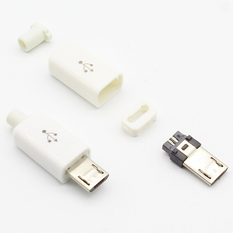10pcs Micro USB 5PIN Welding Type Male Plug Connectors Charger 5P USB Tail Charging Socket 4 in 1 White Black