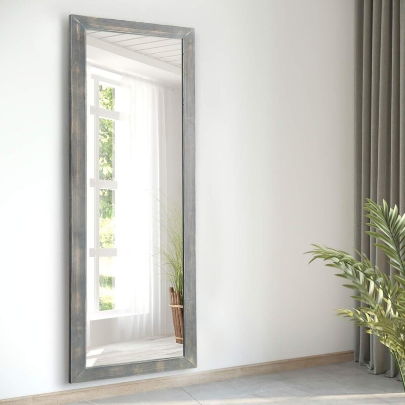 Espejo de piso de longitud completa para dormitorio, cambiador y espejo montado en la pared, 65 "x 22", natural