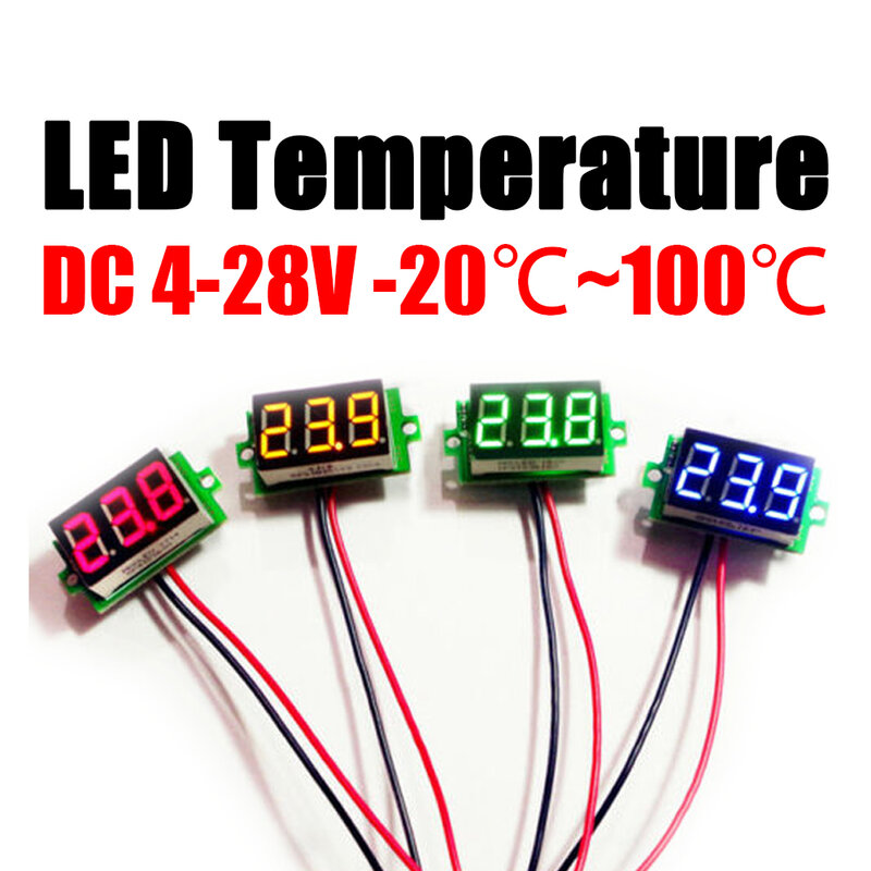 Voltmètre numérique à affichage LED pour batterie de voiture, 2 en 1, 0.36 pouces, DC 5V, 12V, 24V,-20 à 100 °C
