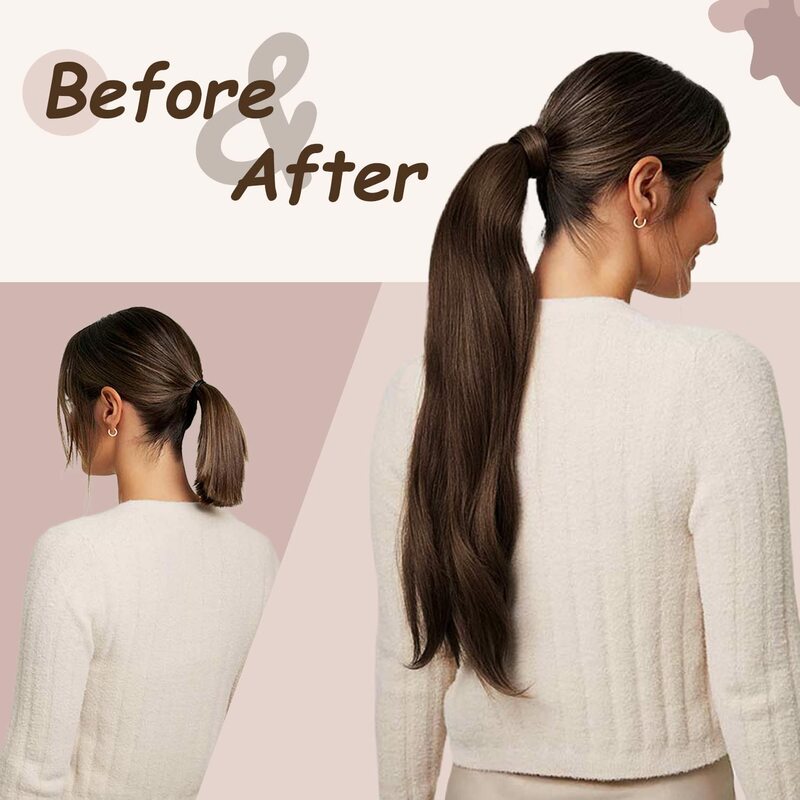 Straight Ponytail Human Hair Extensions Wrap Around Real Hair Ponytail Hair Extensions 14-22 Inch T4/27#