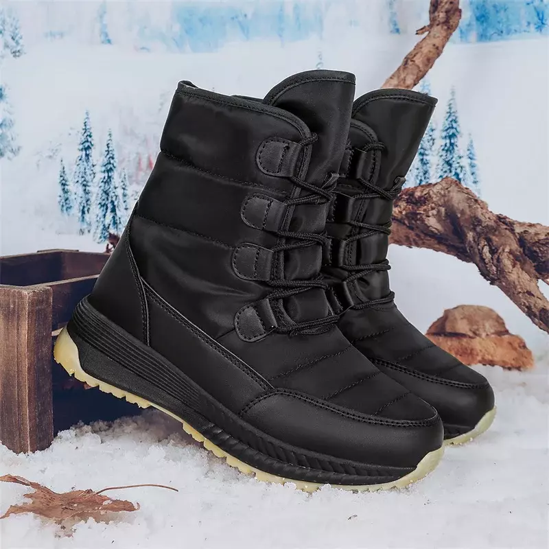 2024 stivali da neve donna impermeabili tenere in caldo scarpe con plateau in peluche stivali a metà polpaccio con lacci femminili scarpe invernali Botas Femininas