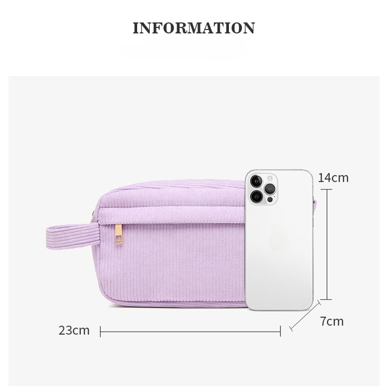 Tas kosmetik Corduroy portabel untuk wanita, dompet Makeup kecil modis untuk tas jinjing dan perjalanan
