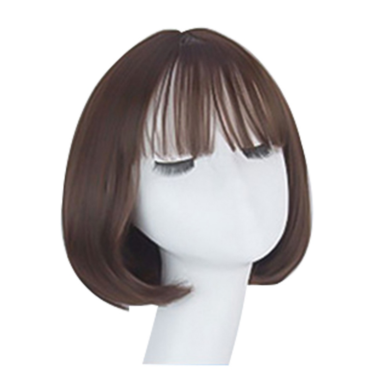 Parrucca Bob Bobo parrucca con frangia per le donne, parrucca corta dall'aspetto naturale, parrucca corta per le versioni quotidiane della corea marrone scuro
