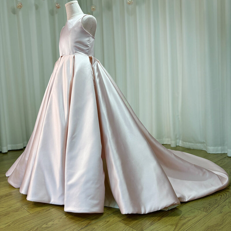 Jill Wish-Vestido branco elegante com laço, vestido de baile de cetim para crianças, casamento, aniversário, festa da primeira comunhão, 2024, J205