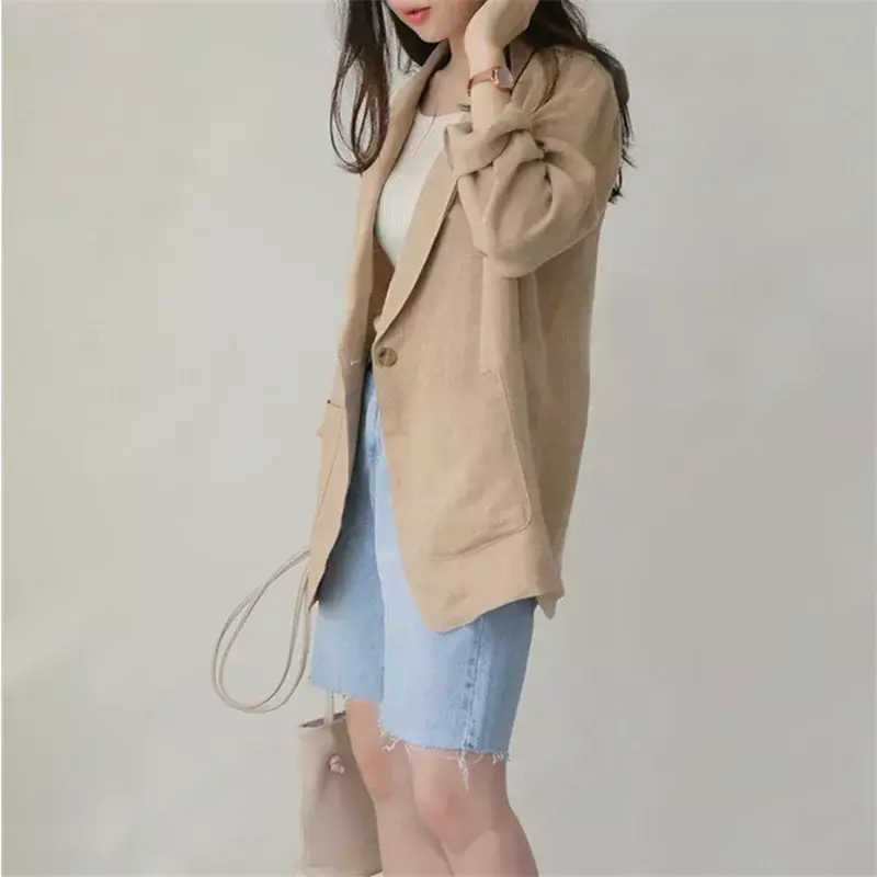 Women Blazers Single Button Solid Colors Khaki Long Sleeve Suits 2023 Spring Autumn Office Lady Plus Size Chic Elegant Blazer
