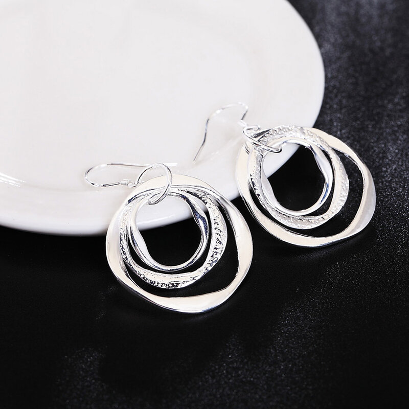Classic 925 Sterling Silver Earrings for Women party Jewelry personality Three circle  fashion Christmas Gifts