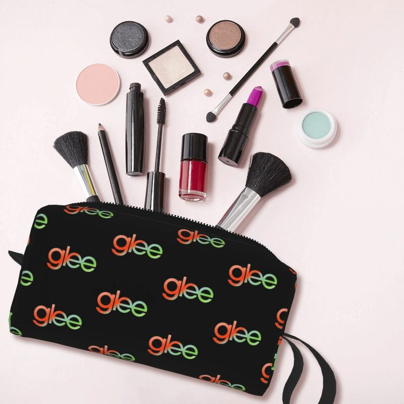 Bolsa de maquiagem com logotipo Glee para mulheres, organizador cosmético, armazenamento, kit Dopp, higiene pessoal, beleza, estojo de viagem