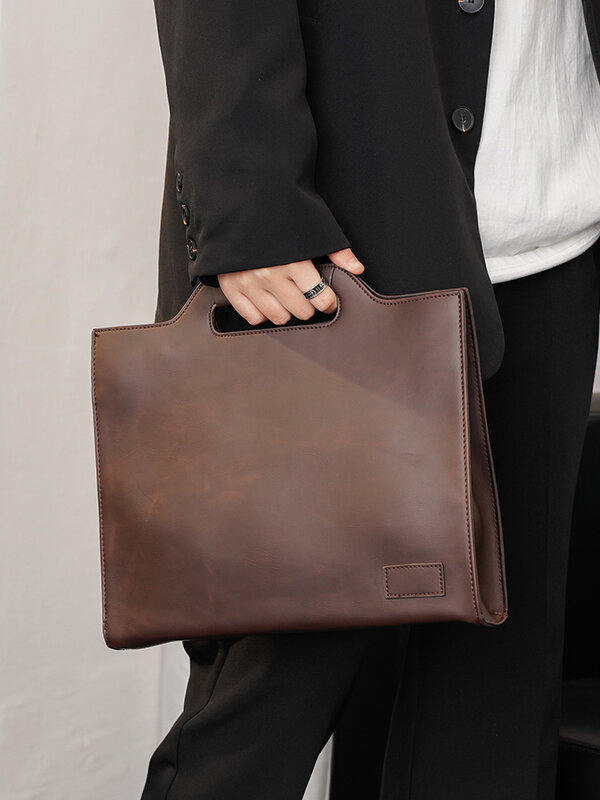 Men's Handbag Casual Youth Shoulder Bag Business Briefcase Shaping File Bag Retro Handbag