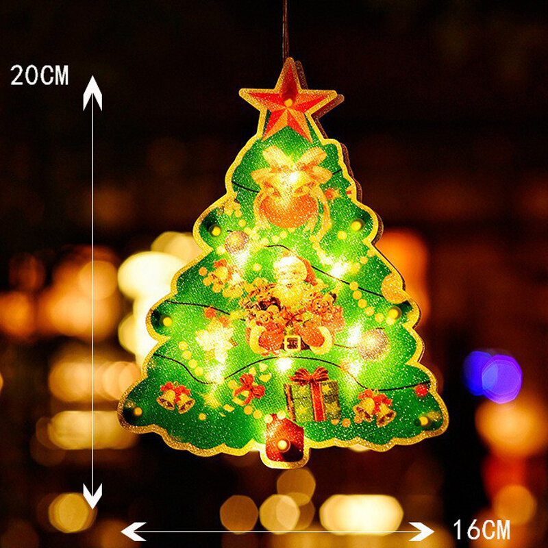 Lampu setrip LED dekorasi jendela Pohon Santa Claus, lampu hias jendela dengan mangkuk hisap Natal, dekorasi liburan, lampu manusia salju