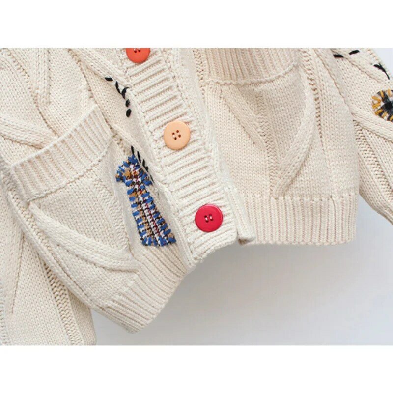 Cárdigan de punto con letras bordadas para mujer, suéter holgado informal, abrigo de gran tamaño, novedad de Corea