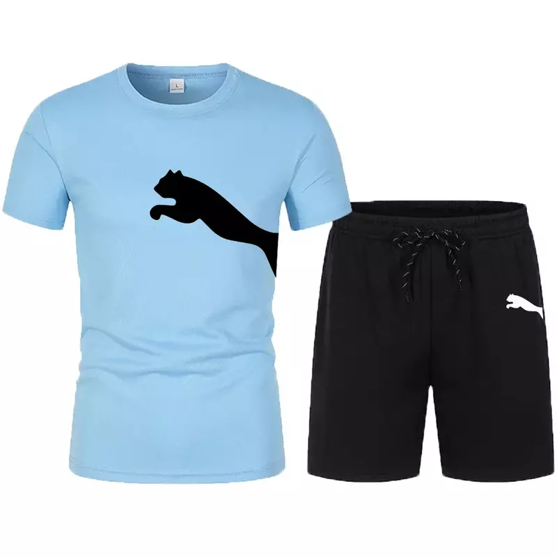2024 Summer Men's Set Casual T-shirt 2-piece Set Simple Retro Street Sports Youth Solid Round Neck Short Sleeve Men's Clothing