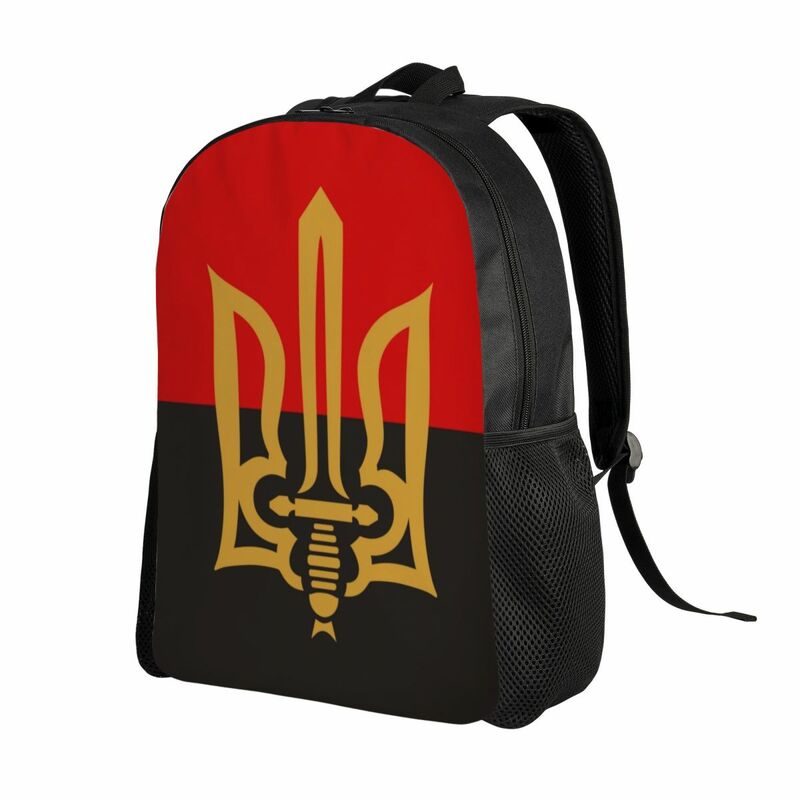 Bergaya Tryzub dan ransel merah hitam mantel lengan bendera Ukraina tas Travel Sekolah kuliah tas buku cocok untuk Laptop 15 inci