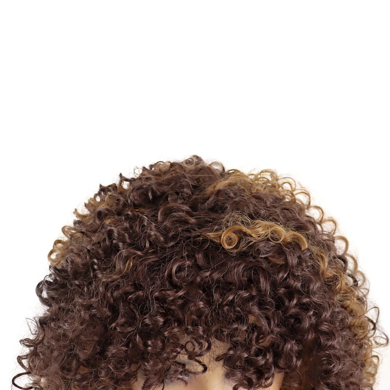 Peruki syntetyczne dla czarnych kobiet Afro Kręcone peruki z grzywką Kobieca peruka z włókna wysokotemperaturowego Naturalny styl codzienny Codzienne peruki dla mamusi