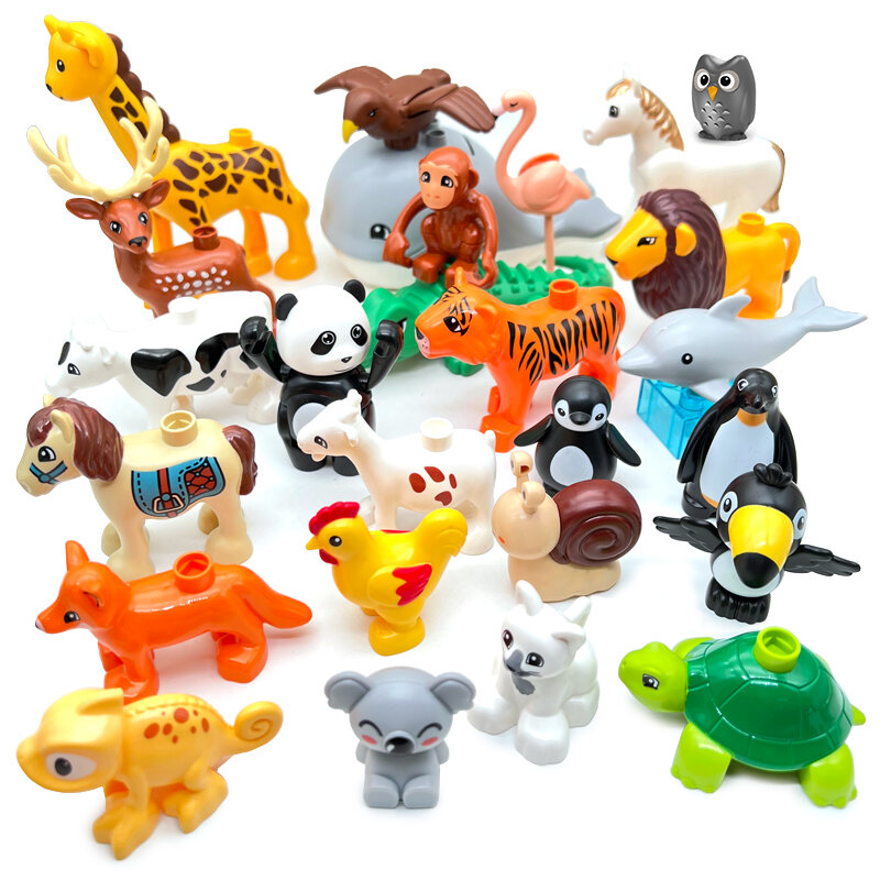 Grandes animais bloco de construção para crianças, acessórios agrícolas, elefante, tubarão, compatível com brinquedos duploed, presente