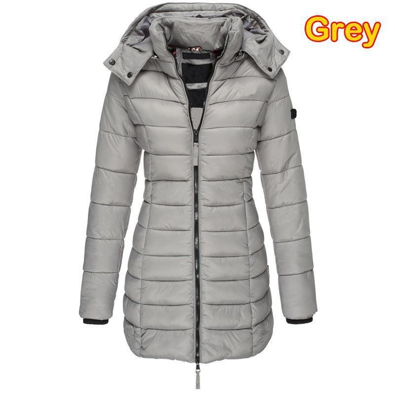 Autunno e inverno moda donna giacca in cotone con cappuccio con cerniera giacca casual spessa calda giacca lunga piumino a maniche lunghe