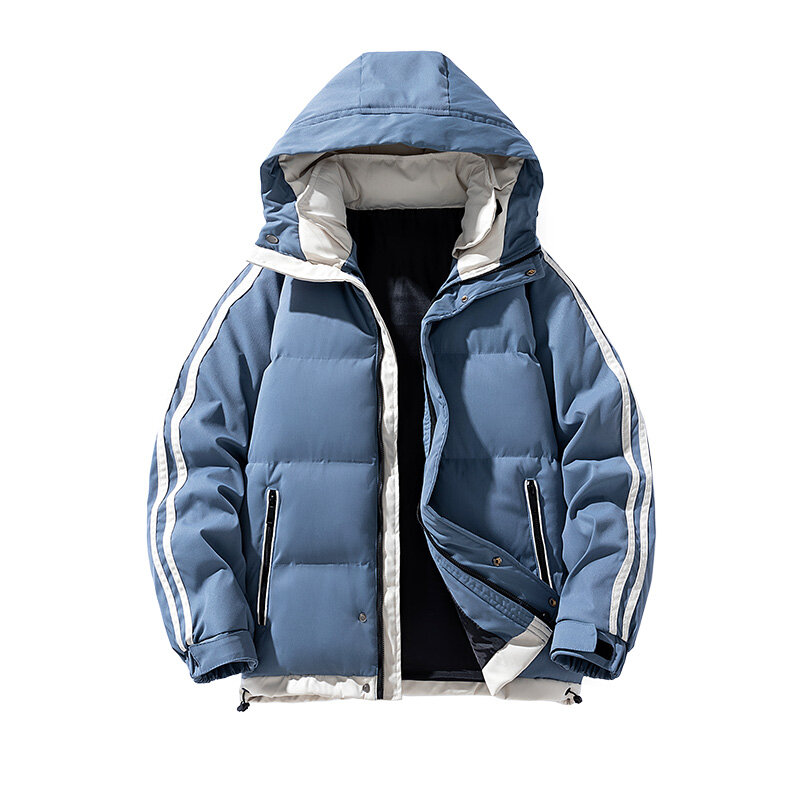 Men's Down Jacket New Solid Color Thickening Thermal Design Outdoor Travel Hooded Jacket Men's Versatile Cotton-padded Clothes
