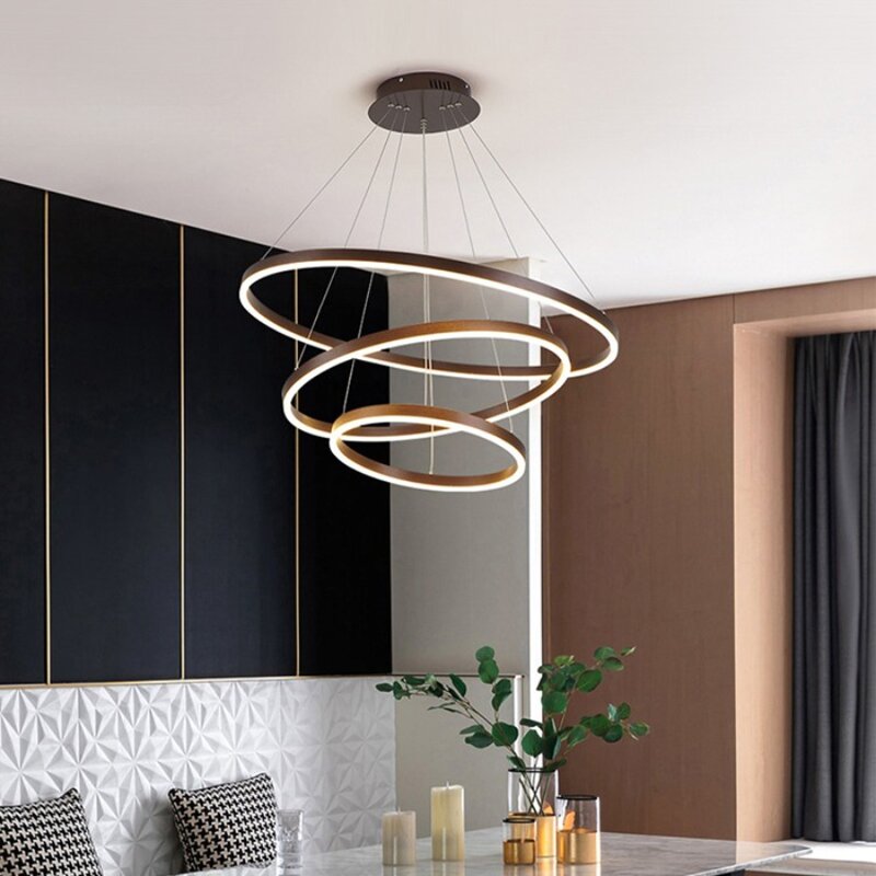 Lampu gantung LED bulat Modern minimalis, lampu dalam ruangan dapat diredupkan, perlengkapan pencahayaan dekoratif ruang tamu dan ruang pameran