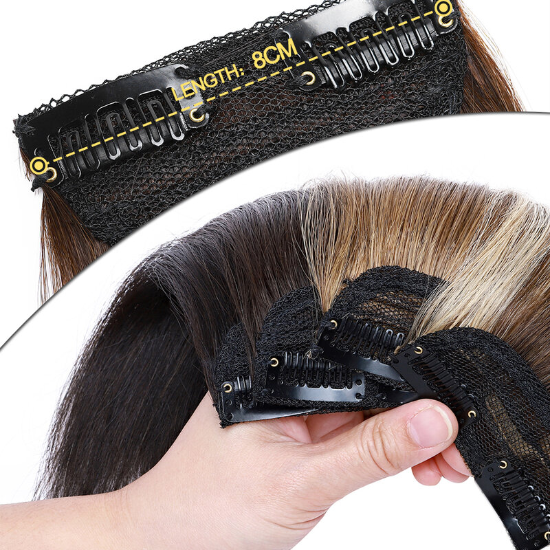 Rico Choices Clip en extensiones de cabello humano Clip en una pieza almohadilla de cabello liso Hairpiece aumenta el volumen del cabello