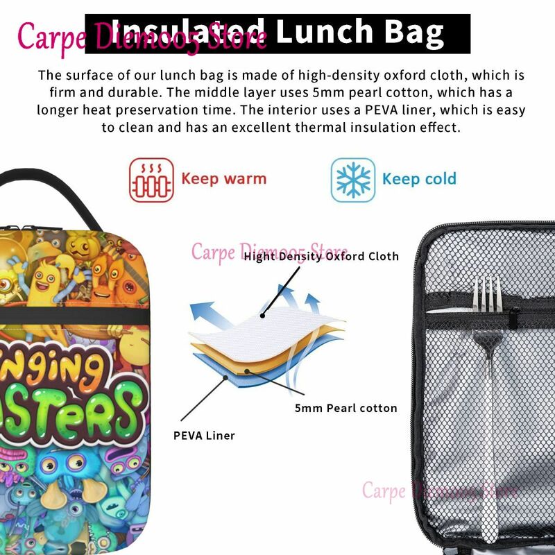 My Singing Monsters Thermal Insulated Lunch Bag Cartoon Anime Game Portable Lunch Container Travel Multifunction Food Box