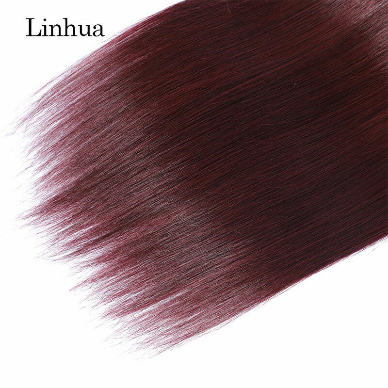 حزم شعر بشري مستقيم من Linhua-Burgundy ، لحمة مزدوجة النسيج ، شعر ريمي ، آلة الصنع ، 99j ، 1 ، 3 ، 4