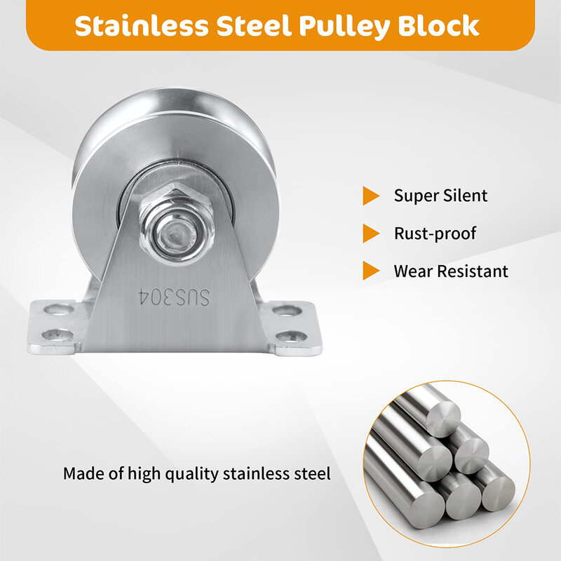 Groove Wheel Pulley Stainless Steel Pulley Block Single Pulley Block Swivel Lifting Rope Pulley Block