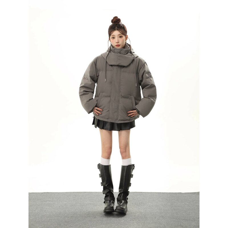 Jaket wanita, mantel berkerudung katun 2023 warna polos tebal Parka gaya Korea desain ritsleting kasual musim dingin