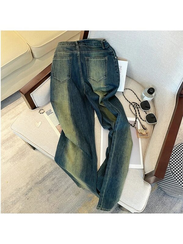 Dames Baggy Jeans Vintage 2000S Y 2K 90S Esthetische Harajuku Blauwe Denim Broek Koreaanse Hoge Taille Wijde Pijpen Cowboy Broek Kleding