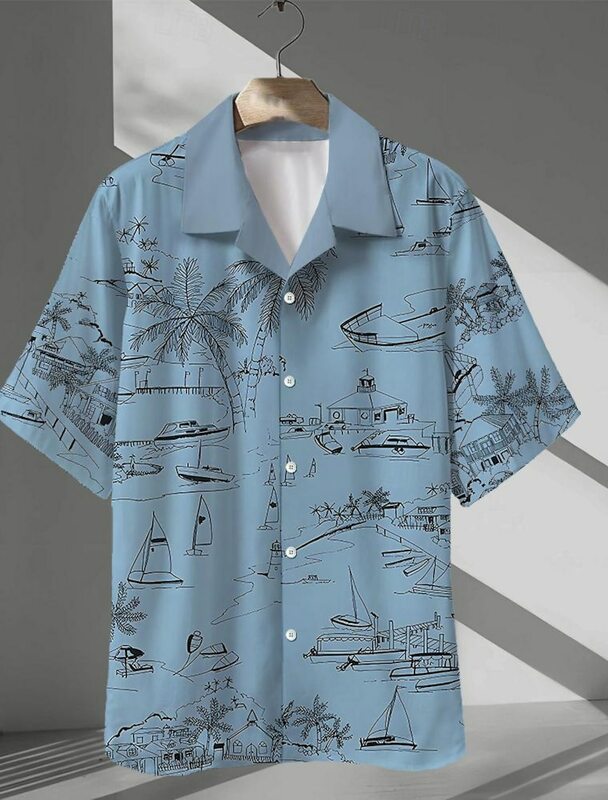 Camisa de arquitetura havaiana impressa em 3D masculina, camisa designer havaiana, colarinho de acampamento de verão, moda casual