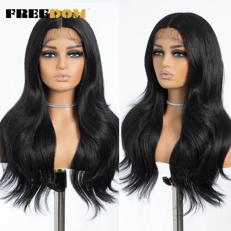 FREEDOM Synthetic Lace Front Wigs For Women Straight Lace Wig With Baby Hair 24 inches Ombre Honey Brown Highlight Cosplay Wig