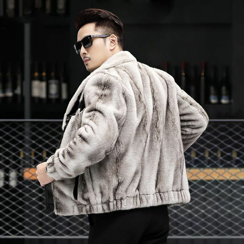 2023 Musim Gugur Musim Dingin Pria Mode Tambal Sulam Mantel Bulu Asli Pria Lengan Panjang Jaket Hangat Pria Pakaian Luar Bulu Asli Pendek V140