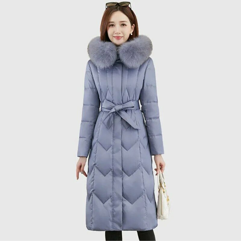 Down  Female Large Size Mother Over-the-knee Middle-Aged And Elderly Long Section 2023 New Fox Big Fur Collar Slim Thick C