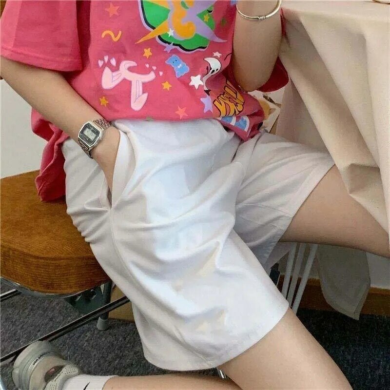 2023 Summer Shorts Women Elasticity Lovely Girls Korean Style Sweet Students Harajuku Simple Pure Gray Oversize Trousers Female