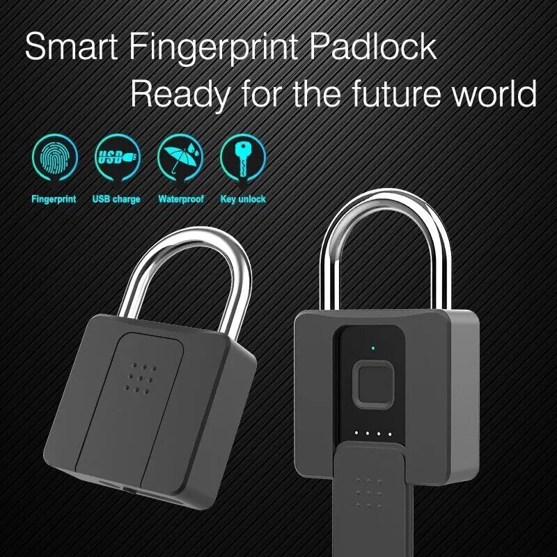 Fingerprint Cadeado com Chave, Biométrico Bluetooth, APP Controlado, Fechadura Combinada Eletrônica Inteligente para Exterior, Cerca, Mala