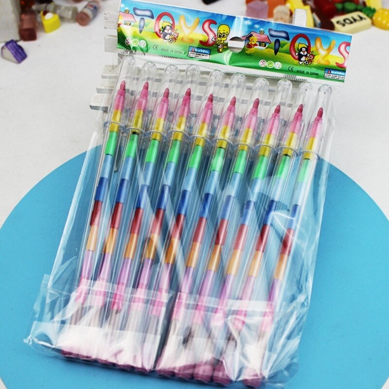 Conjunto de lápis de cor empilhável 10/24 peças Lápis de cera montáveis ​​para crianças