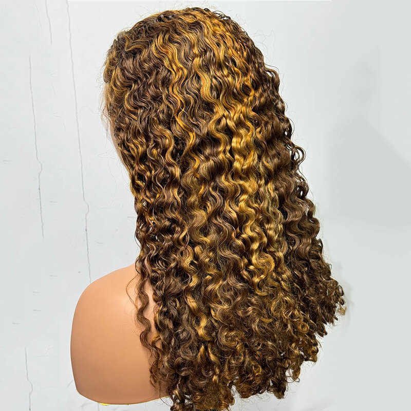 Peluca de cabello humano rizado birmano, cabellera de encaje Frontal 13x4, 12a, Color Piano, 4/27