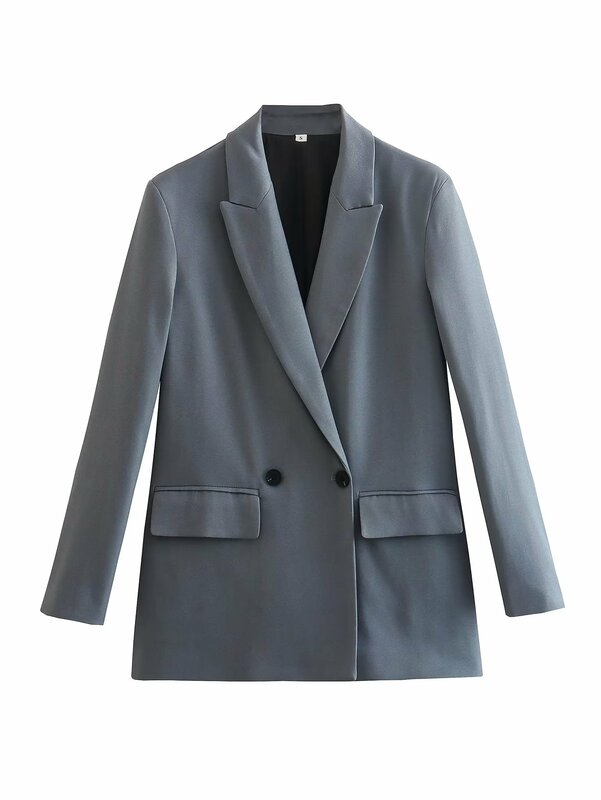 TRAF-Chaqueta larga de doble botonadura para mujer, Blazer masculino de manga larga para oficina, abrigo de primavera, 2024