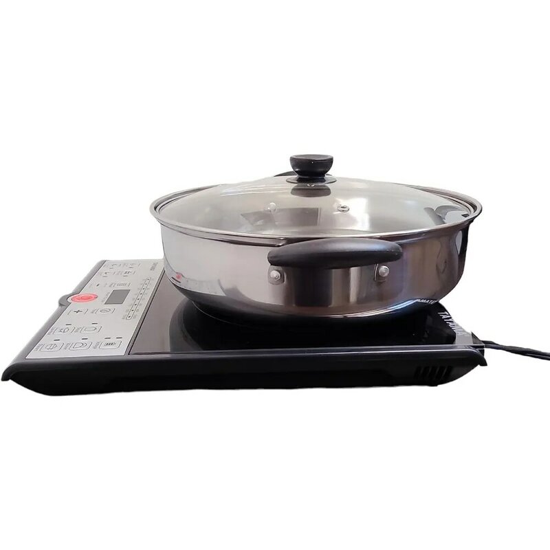 TAYAMA Single Burner 8 in. Black Ceramic Glass Hot Plate Induction Cooktop with Shabu Cooking Pot