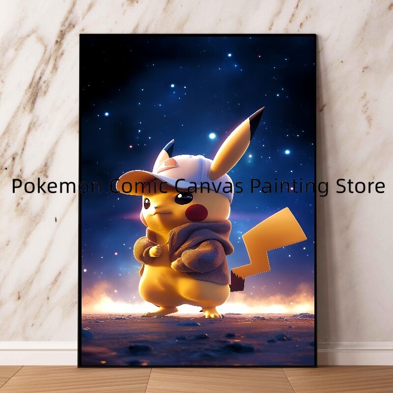 Canvas Schilderij Pokemon Anime Sterrenhemel Pikachu Aquarel Hd Poster En Print Kunst Foto Van Woonkamer Kindercadeau