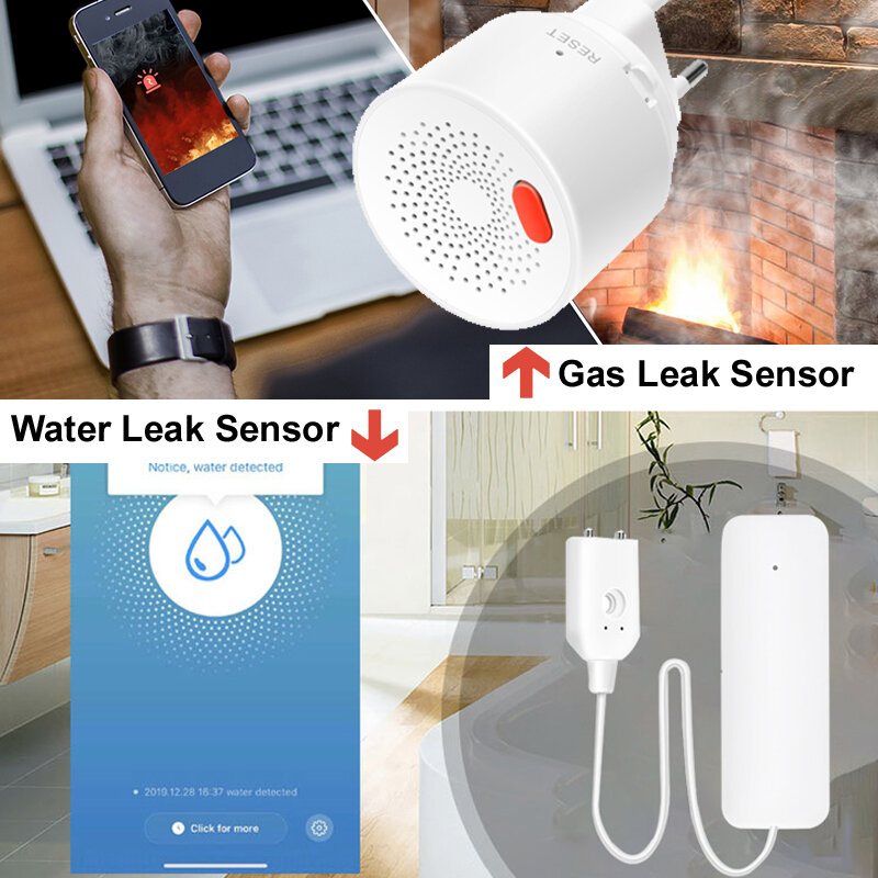 Zigbee Wifi Tuya Smart Valve Auto Shut ON Off Controller Water Leak Sensor Natural Gas Leakage Alarm Safety Smart Life App