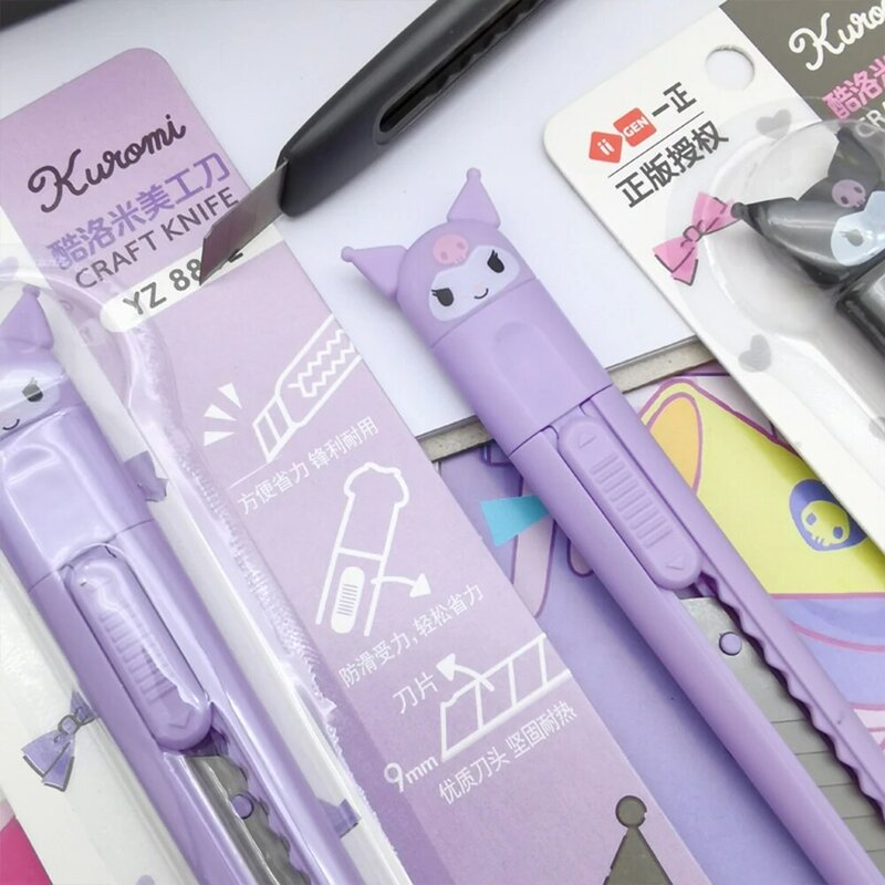 Kawaii Sanrio Kuromi Utility Knife Anime Hello Kitty My Melody Cartoon Art Cutting Express Box Cutter strumento per studenti giocattoli regali