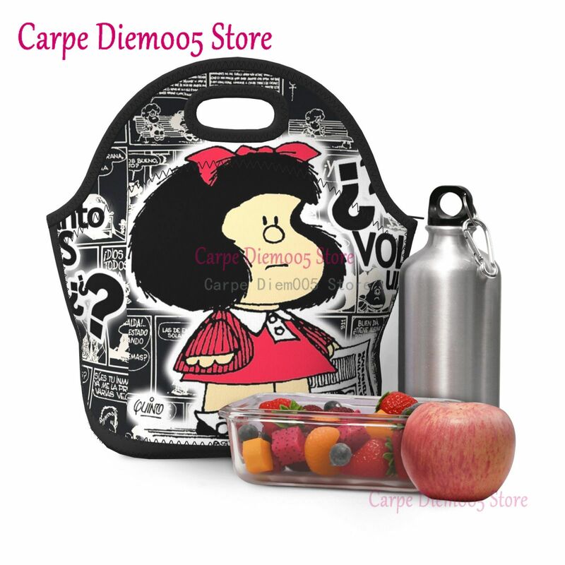 Bolsa de almuerzo de neopreno Mafalda divertida, fiambrera, bolsa de almuerzo, bolsas de Picnic, organizador de viaje enfriador aislado, trabajo escolar y oficina