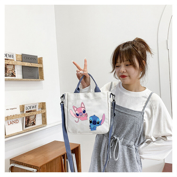 Disney Stitch Canvas Einkaufstasche für Frauen Cartoon Lilo und Stich Handtaschen abnehmbare Schulter gurt große Kapazität Umhängetasche