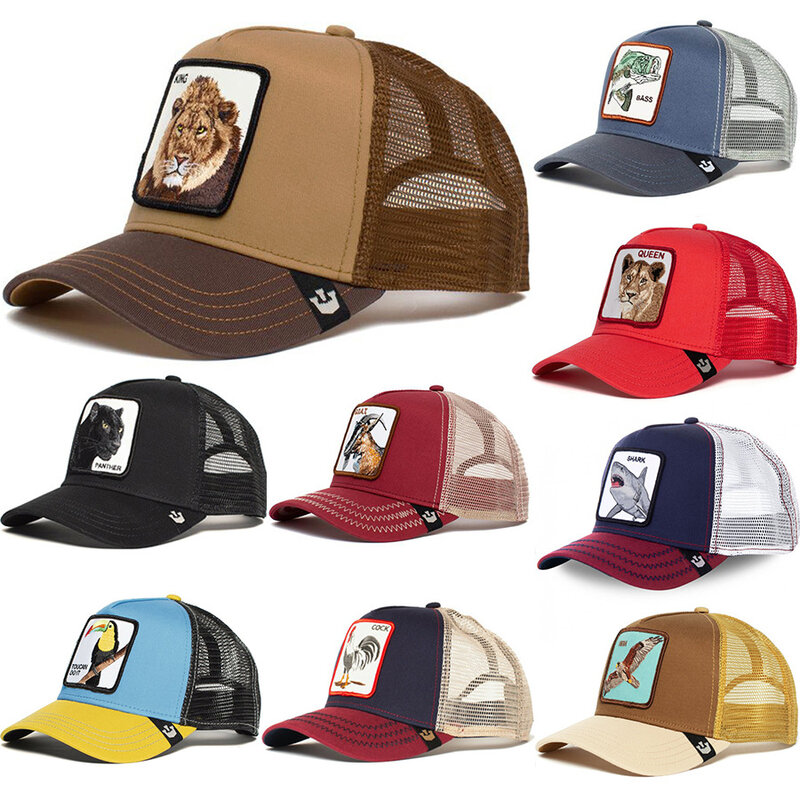 Модные бейсболки с мультяшной вышивкой с животными, мужские и женские Снэпбэк кепки в стиле хип-хоп, летняя дышащая сетчатая уличная глиняная шляпа