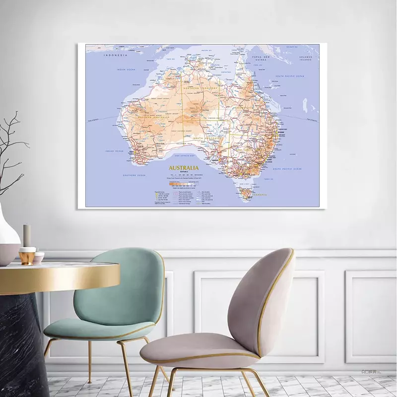 150*100cm mapa australii teren i trasa ruchu mapa włókniny płótno malarstwo Wall Art plakat do dekoracji domu szkolne